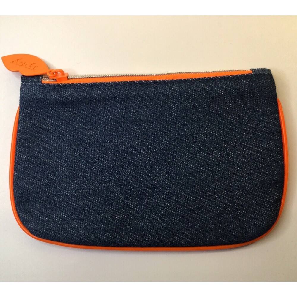Ipsy Blue Denim & Neon Orange Much Love Glam Cosmetic Makeup Bag Travel Feb 2017